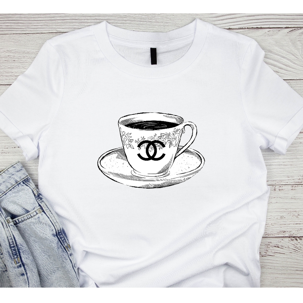 White Unisex T-Shirt with CC Logo Cup Design